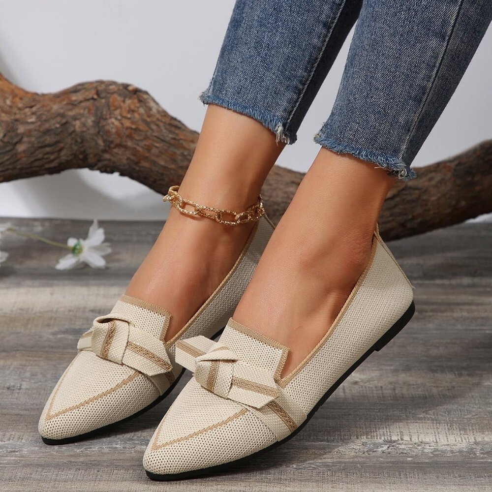 Venice Vista Florentine Pointed-Toe Knit Cream/Light Beige and Tan Loafers | 7.5